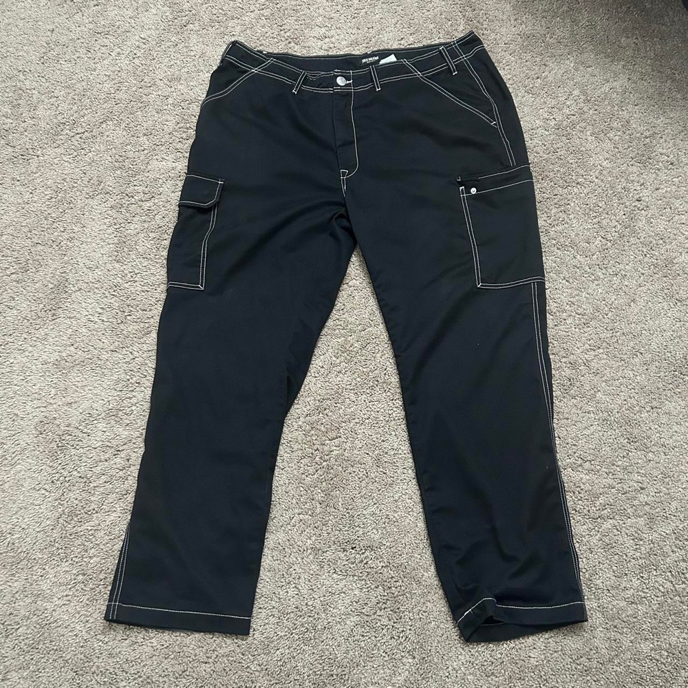 True Religion Mens Baggy Skater Cargo Pants Black White Stitch Size 40 XL